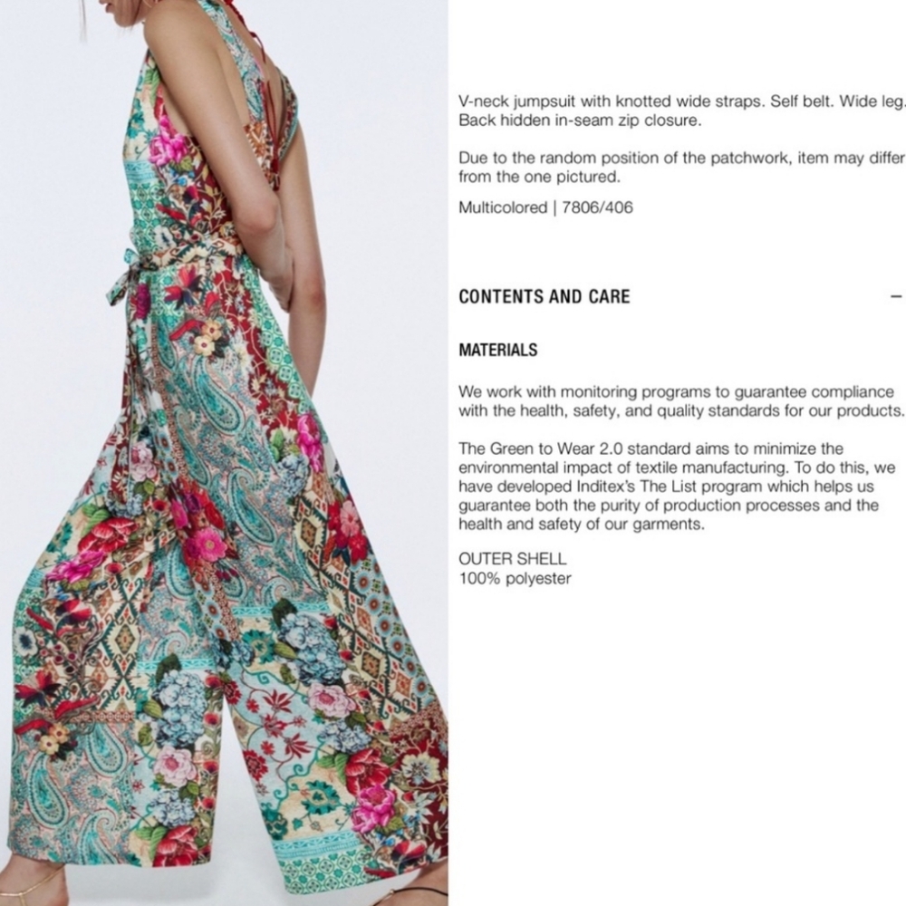 Zara Knotted Strap Patchwork Jumpsuit Size Medium - image 3